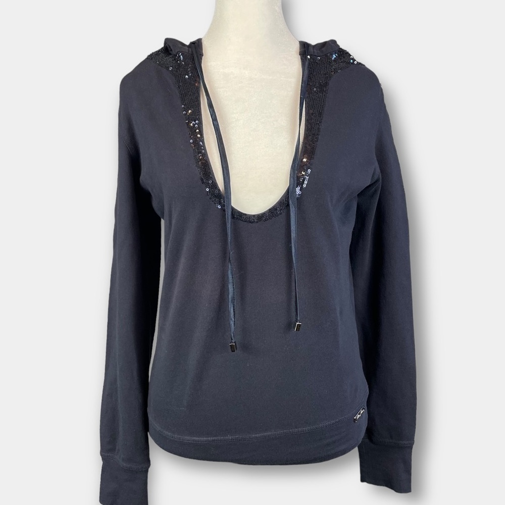 Liu Jeans Sequin Navy Hoodie Size Small